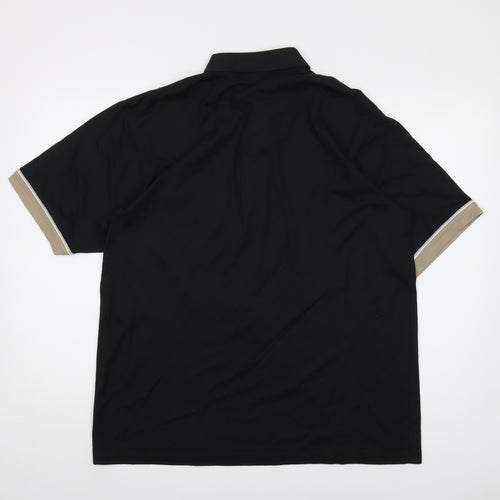 Pierre Sangan Mens Black Cotton Polo Size L Collared Button