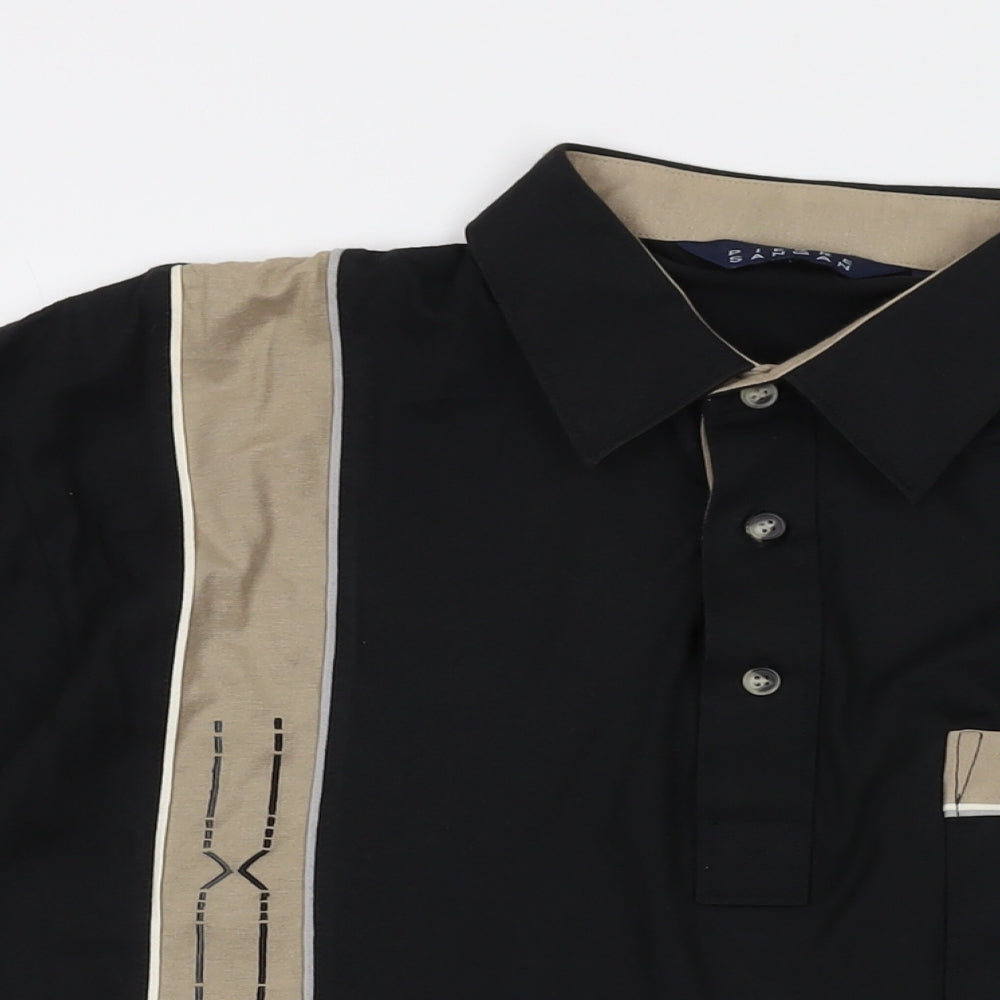 Pierre Sangan Mens Black Cotton Polo Size L Collared Button