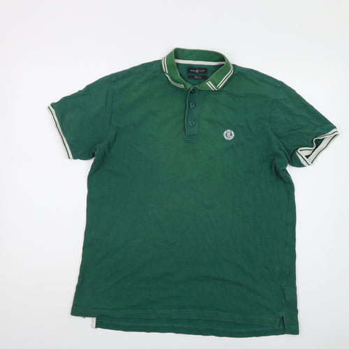 Henri Lloyd Mens Green Cotton Polo Size L Collared Button