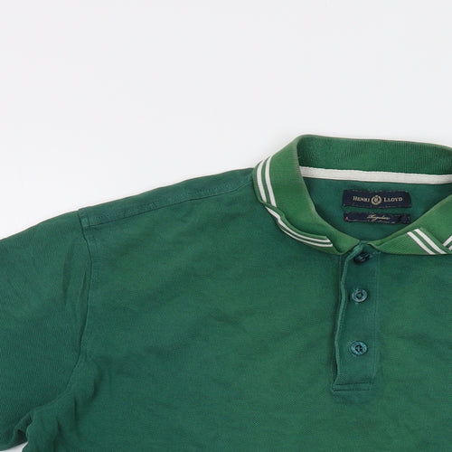 Henri Lloyd Mens Green Cotton Polo Size L Collared Button