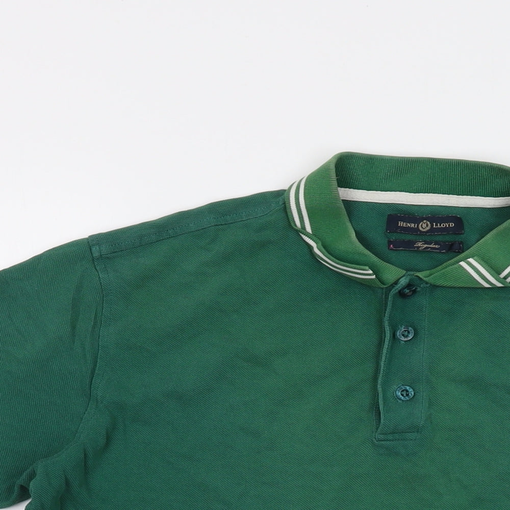 Henri Lloyd Mens Green Cotton Polo Size L Collared Button