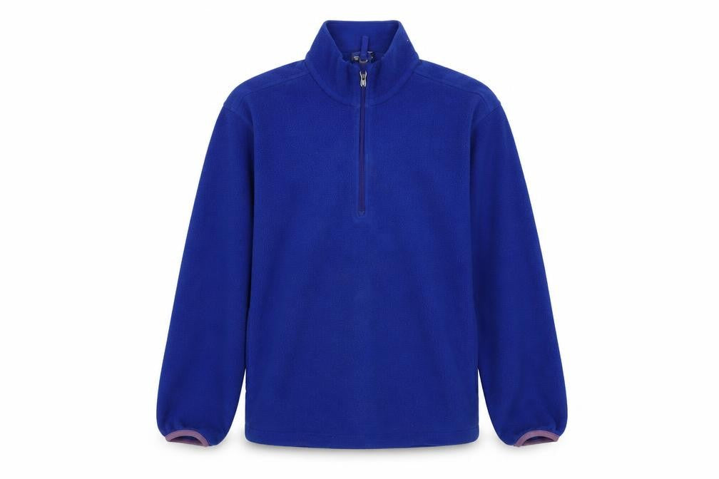 Front view of Lands' End men’s blue polyester pullover sweatshirt, size L