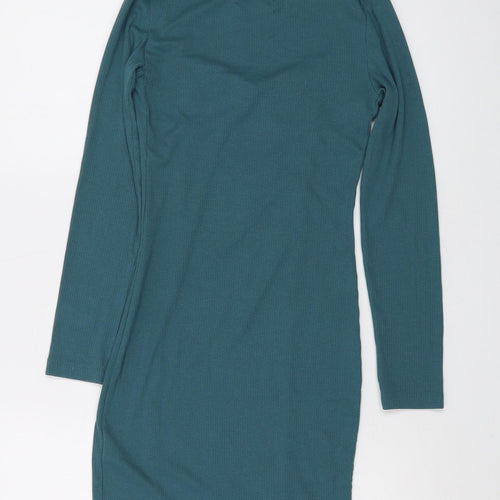 Brave Soul Womens Green Cotton Bodycon Size XS V-Neck Pullover