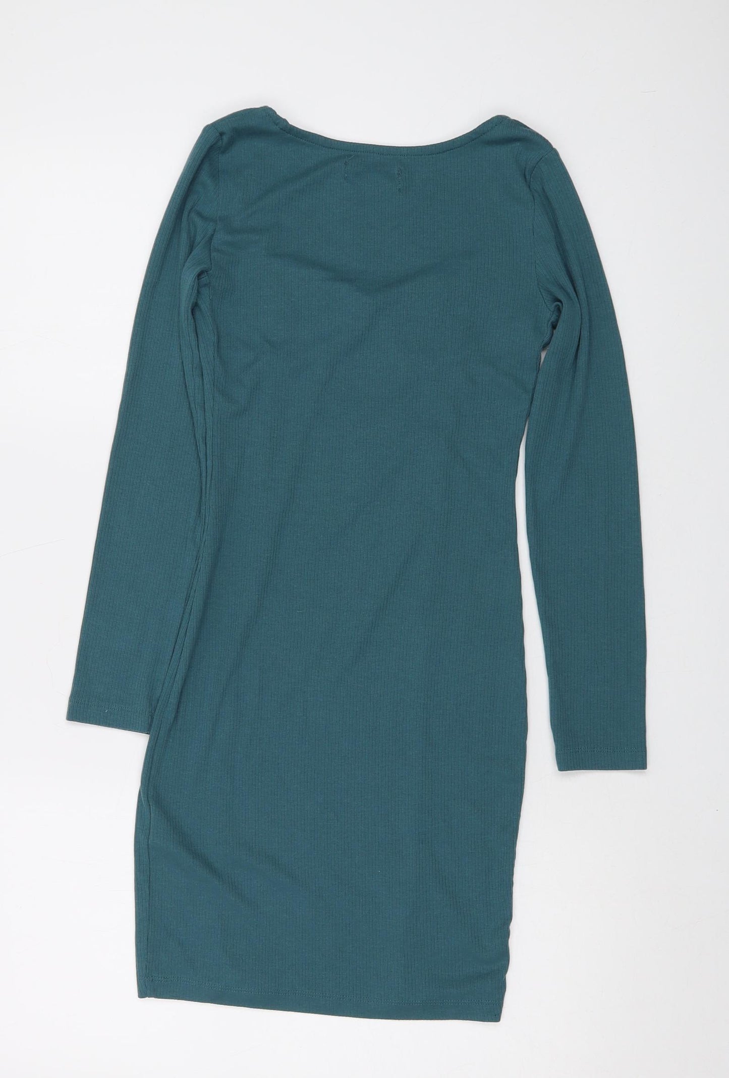Brave Soul Womens Green Cotton Bodycon Size XS V-Neck Pullover