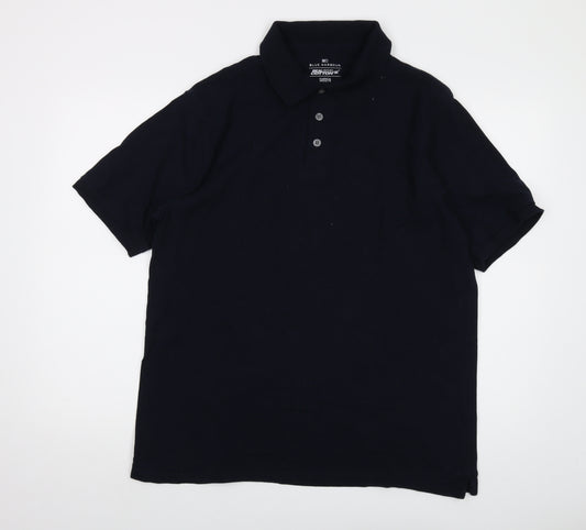 Blue Harbour Mens Blue Cotton Polo Size L Collared Button