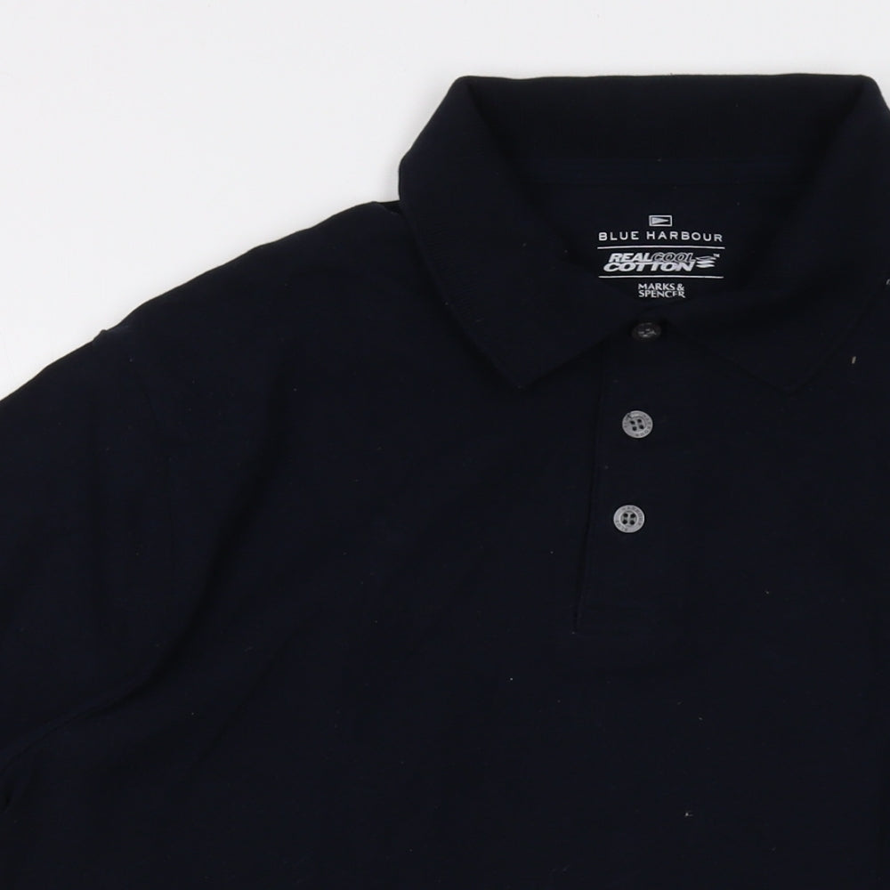 Blue Harbour Mens Blue Cotton Polo Size L Collared Button