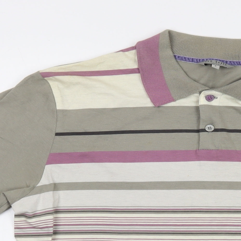 Ted Baker Mens Green Striped Cotton Polo Size L Collared Button