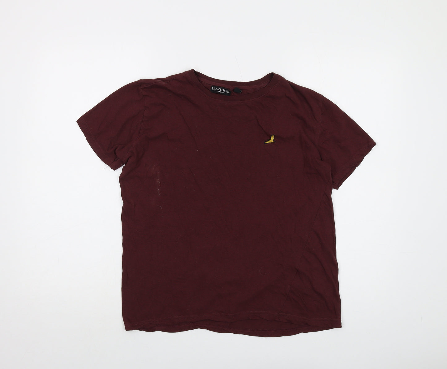 Brave Soul Womens Red Cotton Basic T-Shirt Size S Crew Neck