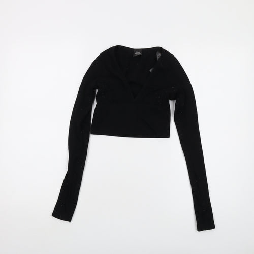 Urban Outfitters Womens Black Polyamide Cropped T-Shirt Size XS V-Neck