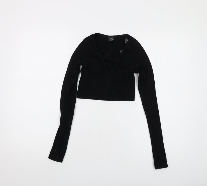 Urban Outfitters Womens Black Polyamide Cropped T-Shirt Size XS V-Neck