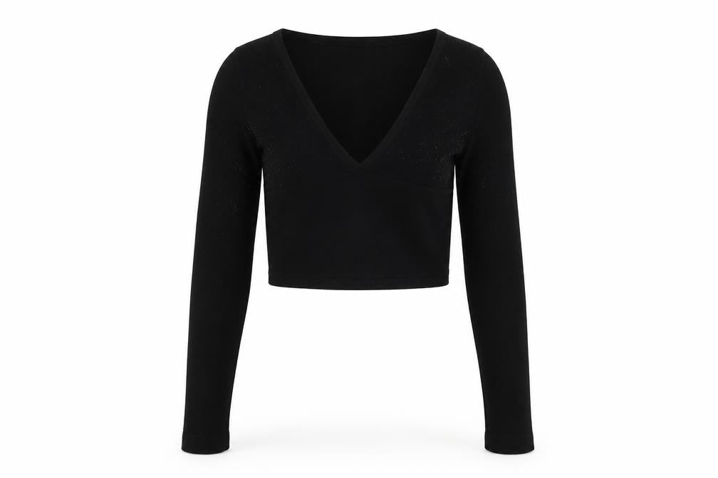 Urban Outfitters Womens Black Polyamide Cropped T-Shirt Size XS V-Neck