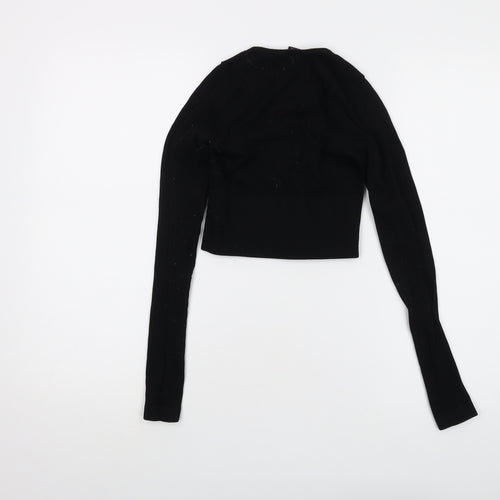 Urban Outfitters Womens Black Polyamide Cropped T-Shirt Size XS V-Neck