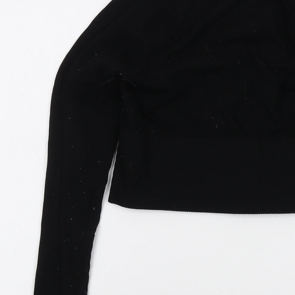 Urban Outfitters Womens Black Polyamide Cropped T-Shirt Size XS V-Neck