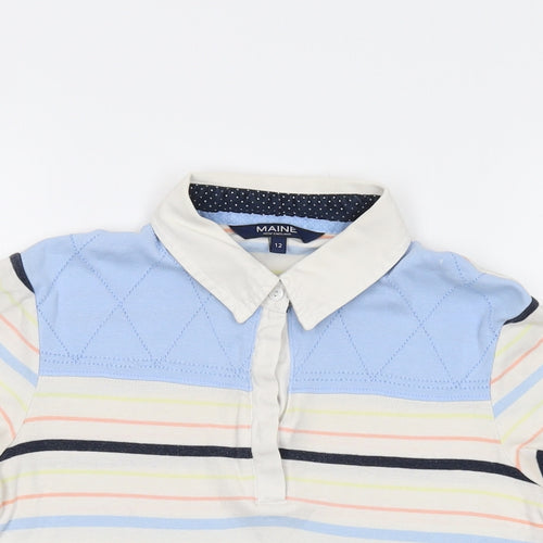 Maine Womens Multicoloured Striped Cotton Basic Polo Size 12 Collared