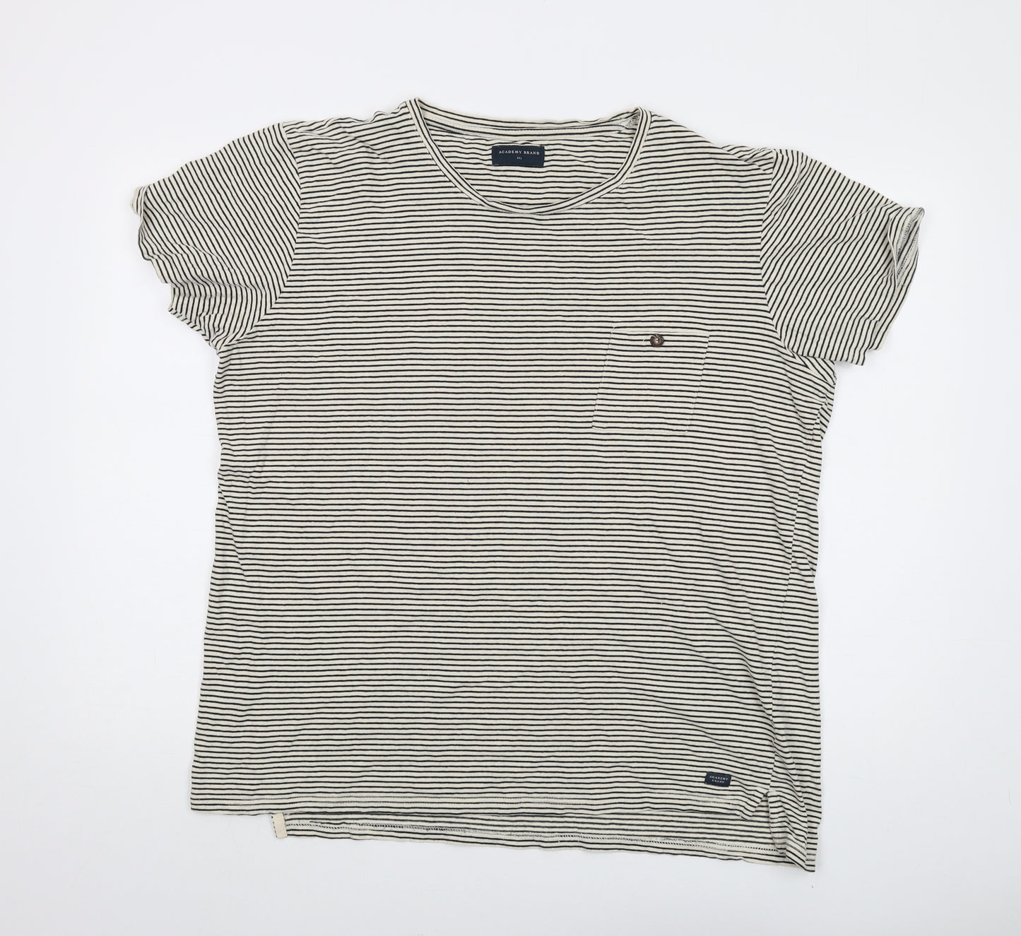 The Academy Brand Mens Beige Striped Cotton T-Shirt Size 2XL Round Neck