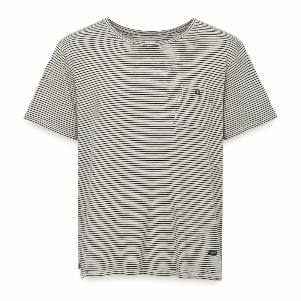 The Academy Brand Mens Beige Striped Cotton T-Shirt Size 2XL Round Neck