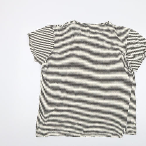 The Academy Brand Mens Beige Striped Cotton T-Shirt Size 2XL Round Neck