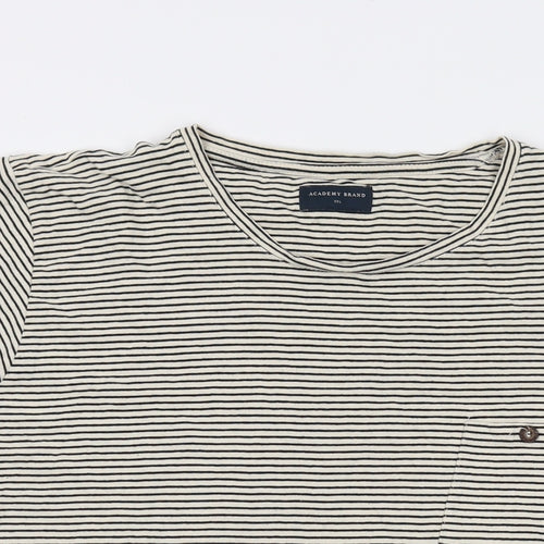 The Academy Brand Mens Beige Striped Cotton T-Shirt Size 2XL Round Neck