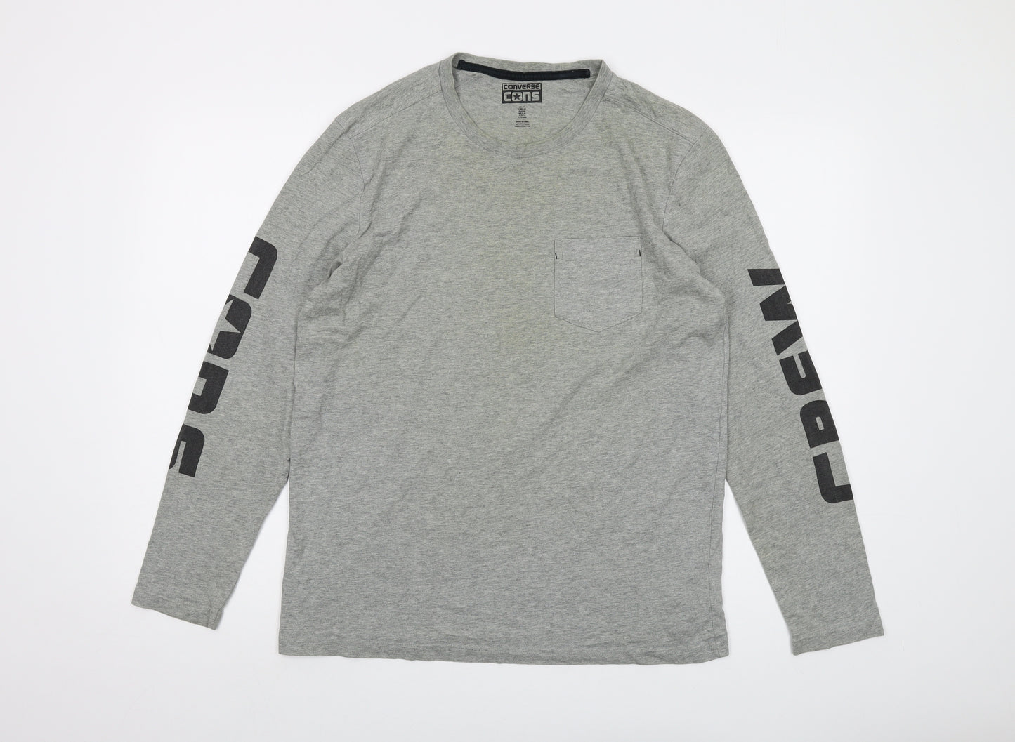 Converse Mens Grey Cotton T-Shirt Size M Round Neck