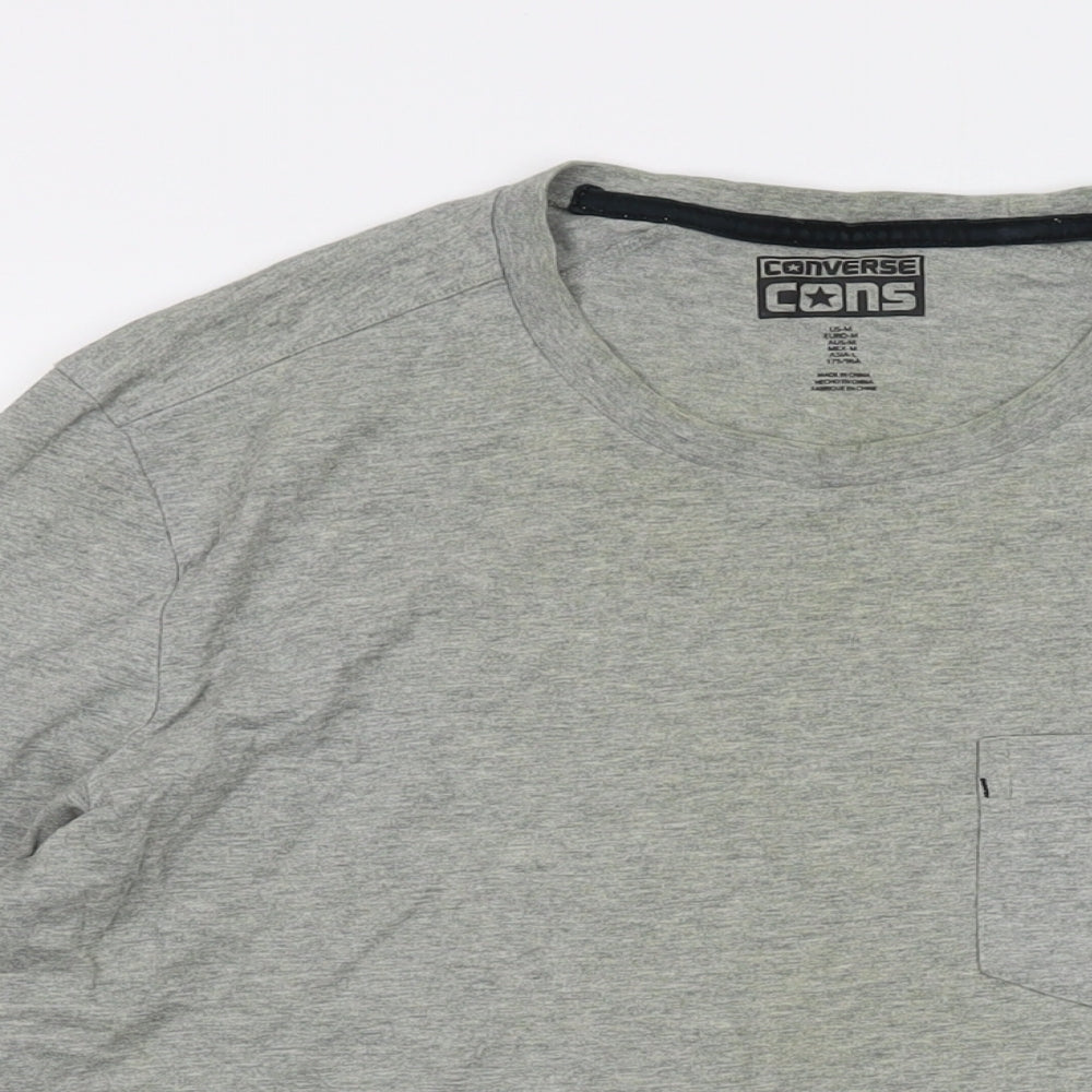 Converse Mens Grey Cotton T-Shirt Size M Round Neck