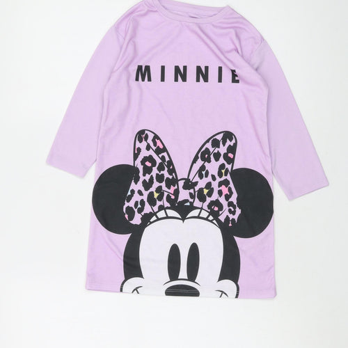 Disney Girls Purple Polyester Basic T-Shirt Size 4-5 Years Crew Neck Pullover - Minnie Mouse