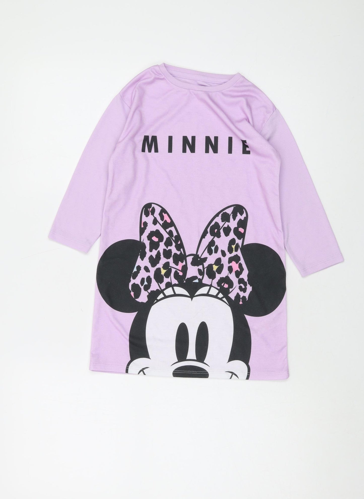 Disney Girls Purple Polyester Basic T-Shirt Size 4-5 Years Crew Neck Pullover - Minnie Mouse