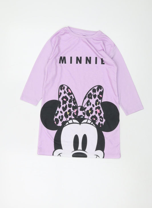 Disney Girls Purple Polyester Basic T-Shirt Size 4-5 Years Crew Neck Pullover - Minnie Mouse