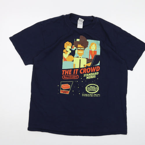 Reynholm Mens Blue Cotton T-Shirt Size L Crew Neck