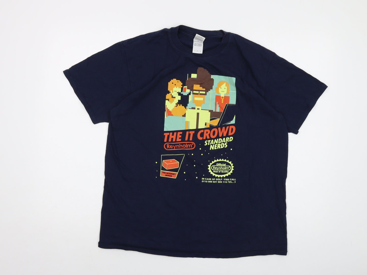 Reynholm Mens Blue Cotton T-Shirt Size L Crew Neck