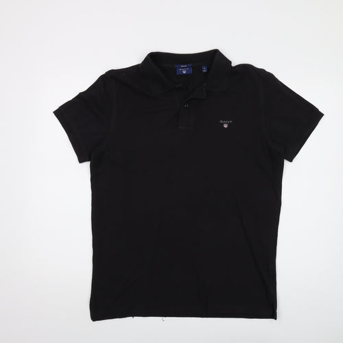 GANT Mens Black Cotton Polo Size M Collared Button