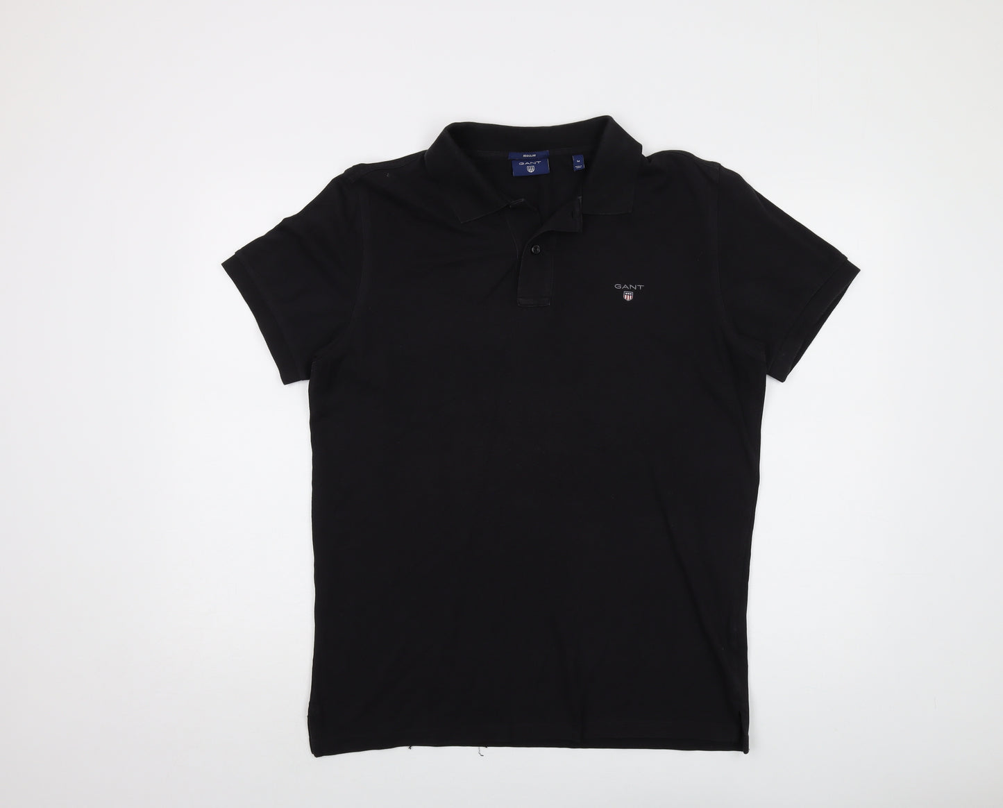 GANT Mens Black Cotton Polo Size M Collared Button