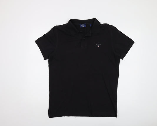 GANT Mens Black Cotton Polo Size M Collared Button