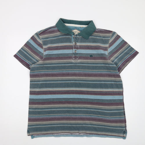 MANTARAY PRODUCTS Mens Multicoloured Striped Cotton Polo Size L Collared Button