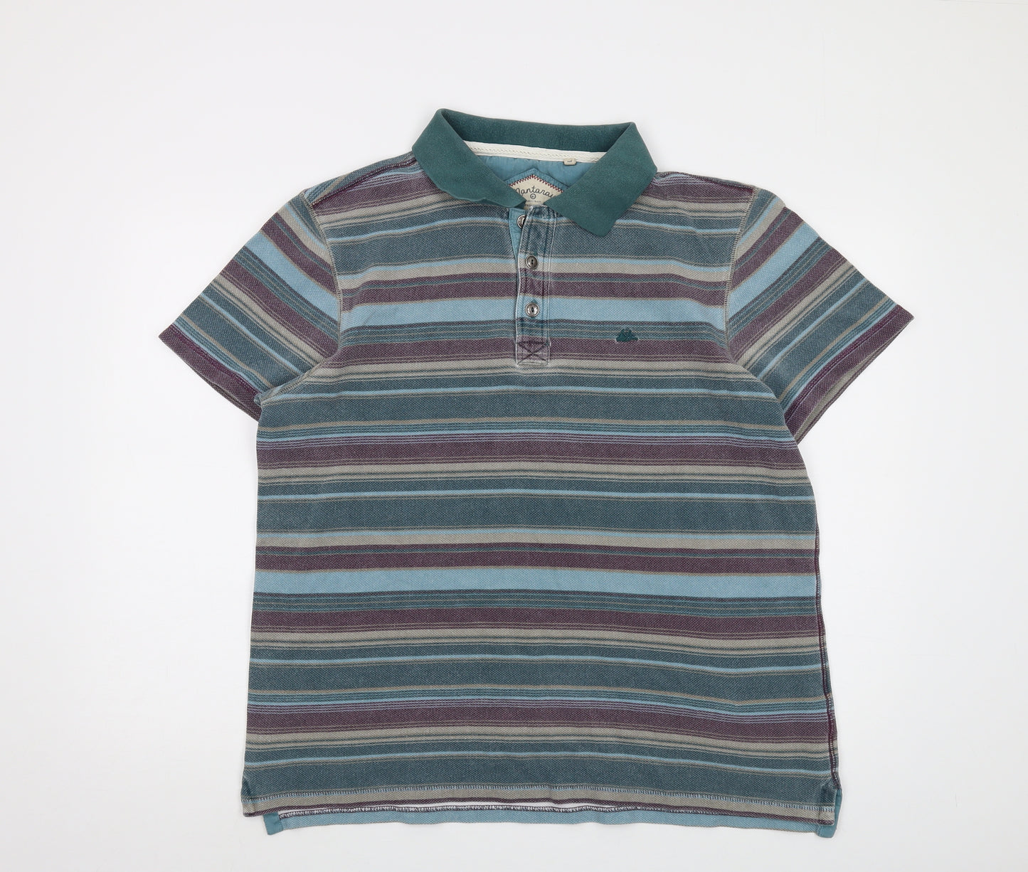 MANTARAY PRODUCTS Mens Multicoloured Striped Cotton Polo Size L Collared Button