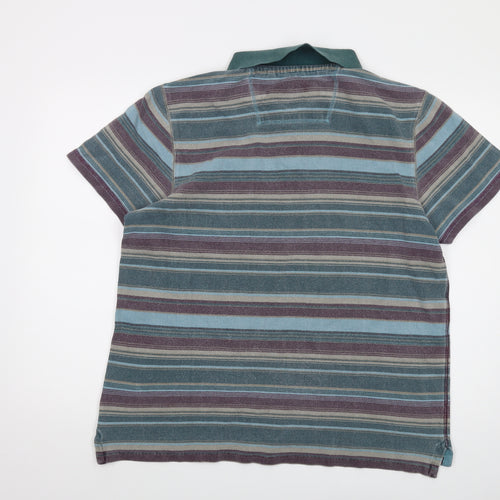 MANTARAY PRODUCTS Mens Multicoloured Striped Cotton Polo Size L Collared Button