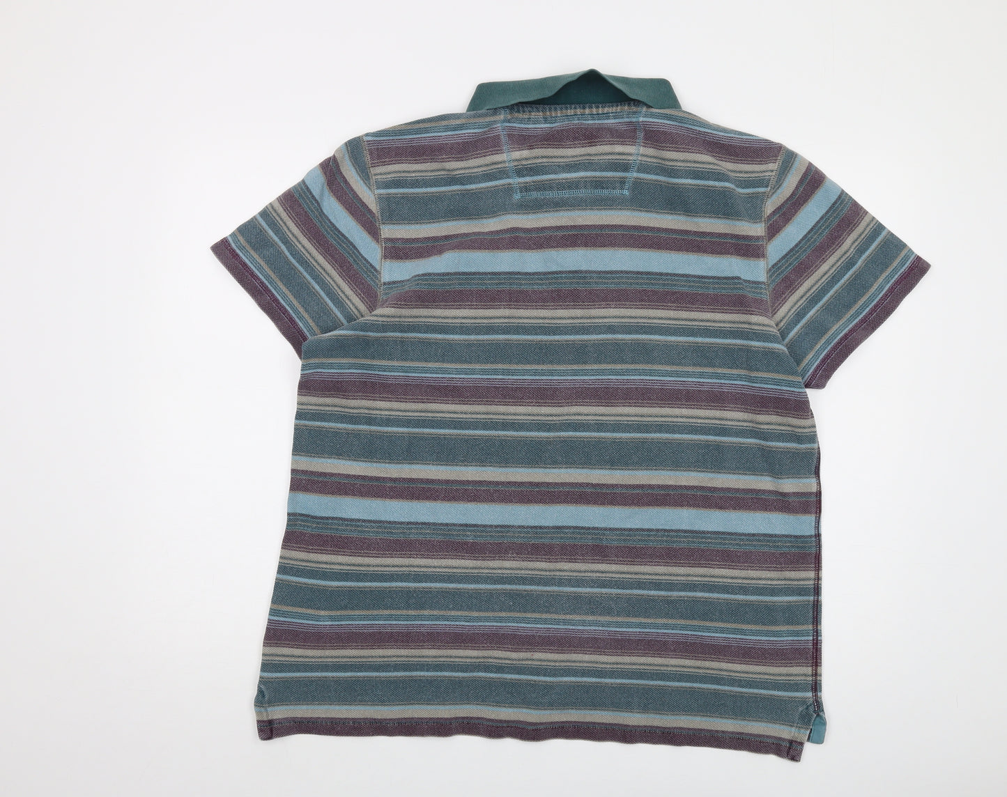 MANTARAY PRODUCTS Mens Multicoloured Striped Cotton Polo Size L Collared Button