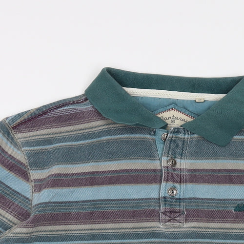 MANTARAY PRODUCTS Mens Multicoloured Striped Cotton Polo Size L Collared Button