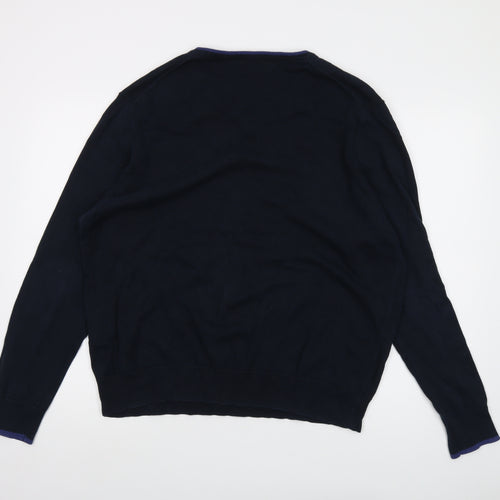 Ben Sherman Mens Blue V-Neck Cotton Pullover Jumper Size XL Long Sleeve