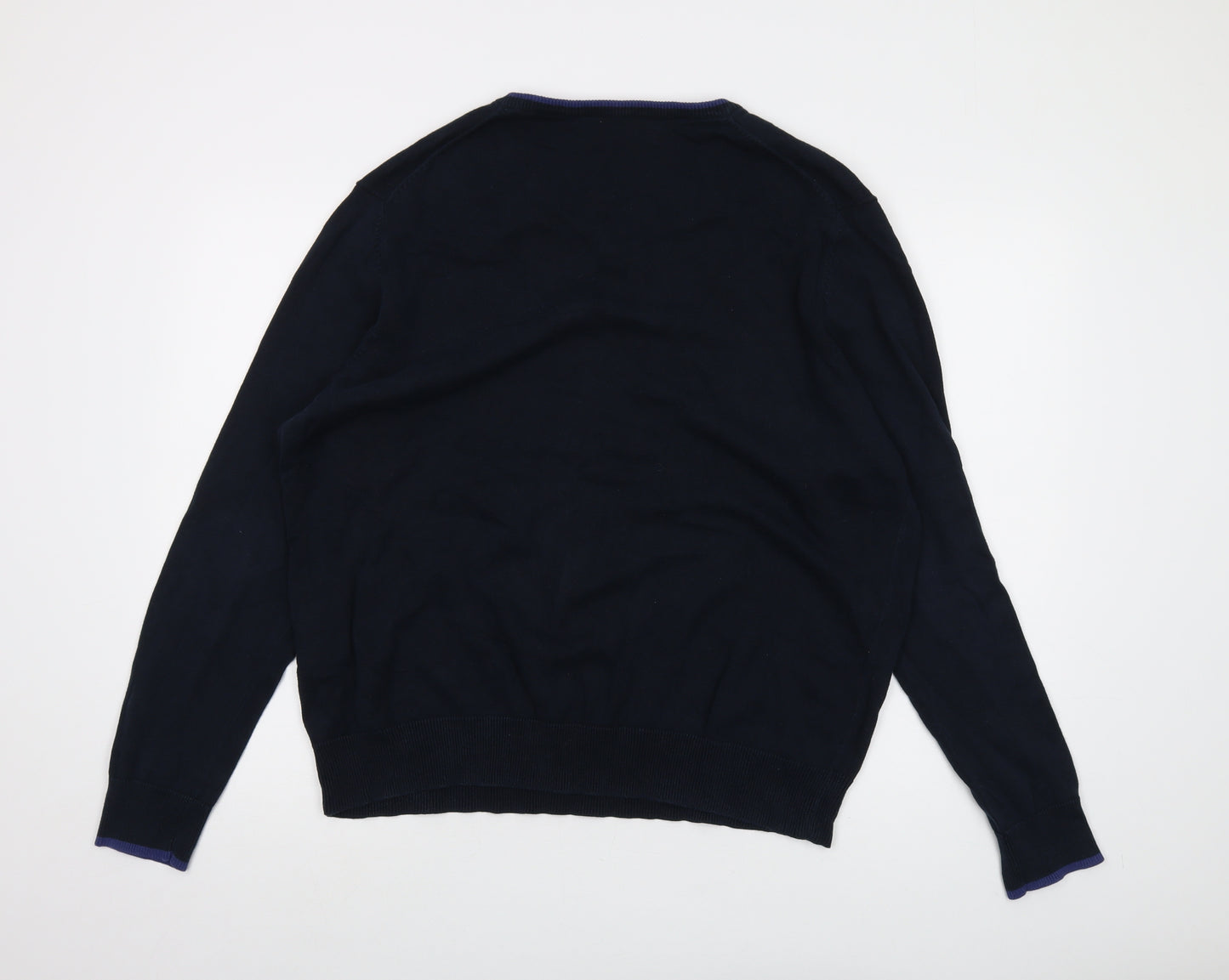 Ben Sherman Mens Blue V-Neck Cotton Pullover Jumper Size XL Long Sleeve
