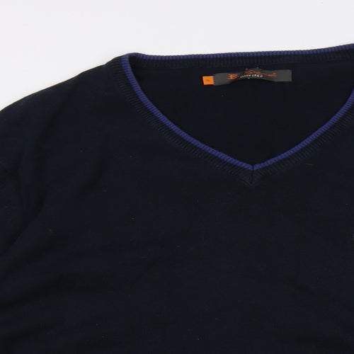 Ben Sherman Mens Blue V-Neck Cotton Pullover Jumper Size XL Long Sleeve