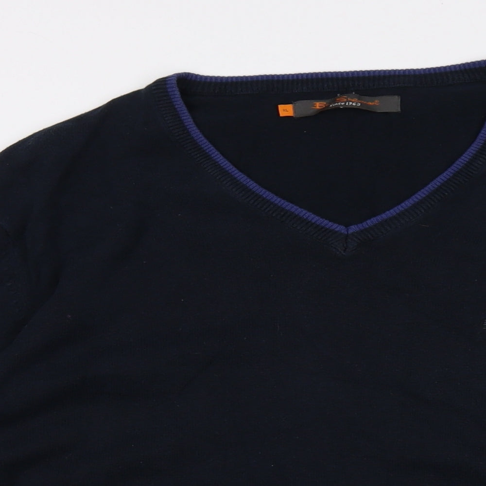 Ben Sherman Mens Blue V-Neck Cotton Pullover Jumper Size XL Long Sleeve