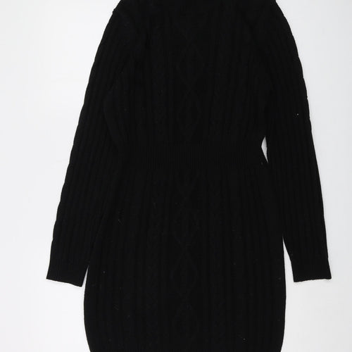 Brave Soul Womens Black Acrylic Jumper Dress Size M Mock Neck Pullover