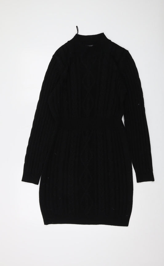 Brave Soul Womens Black Acrylic Jumper Dress Size M Mock Neck Pullover