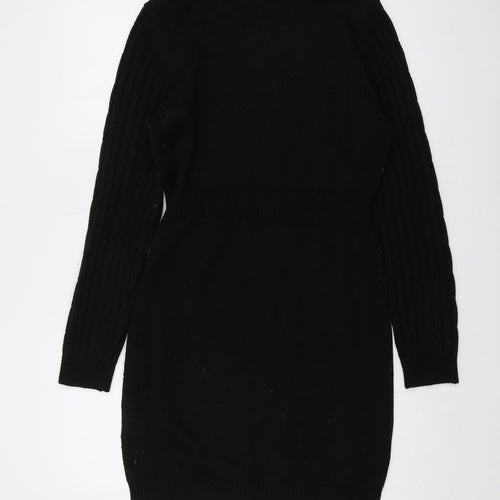 Brave Soul Womens Black Acrylic Jumper Dress Size M Mock Neck Pullover