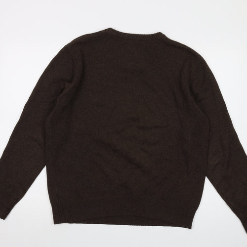 St George Mens Brown V-Neck Wool Pullover Jumper Size M Long Sleeve