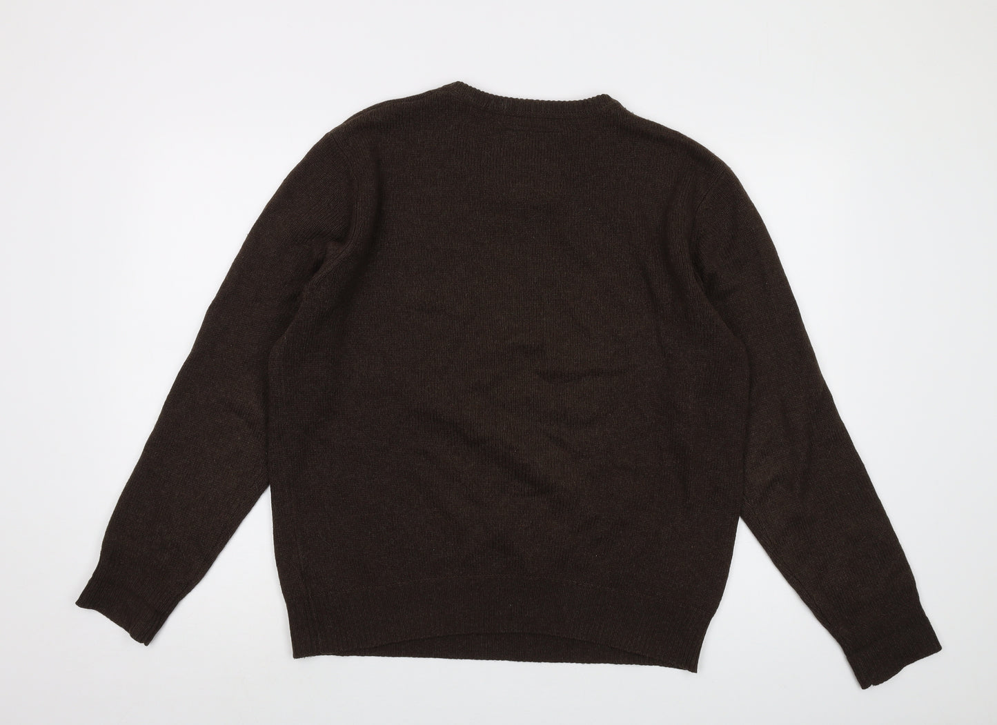 St George Mens Brown V-Neck Wool Pullover Jumper Size M Long Sleeve