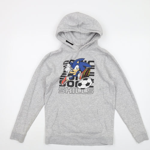 Sonic Boys Grey Cotton Pullover Hoodie Size 12-13 Years Pullover