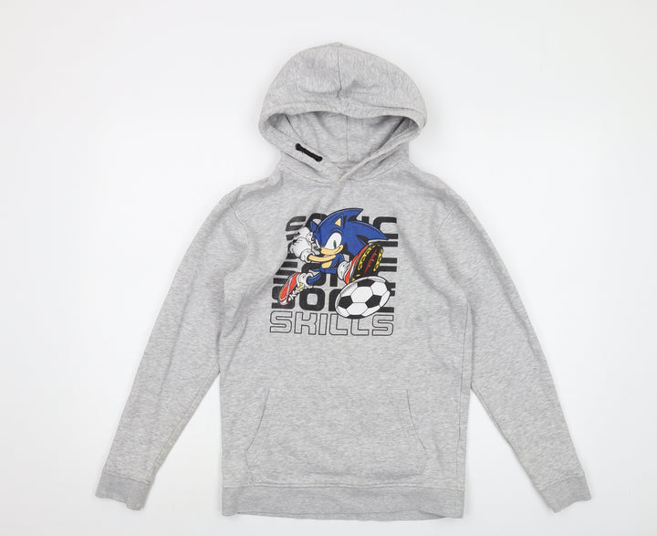 Sonic Boys Grey Cotton Pullover Hoodie Size 12-13 Years Pullover