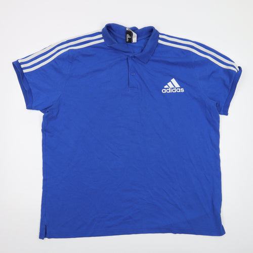 adidas Mens Blue Cotton Polo Size 2XL Collared Button