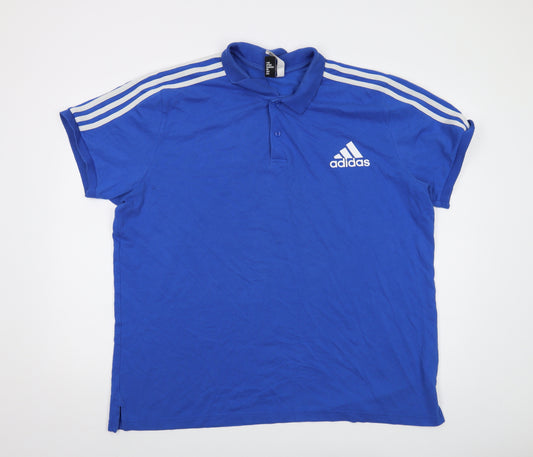 adidas Mens Blue Cotton Polo Size 2XL Collared Button